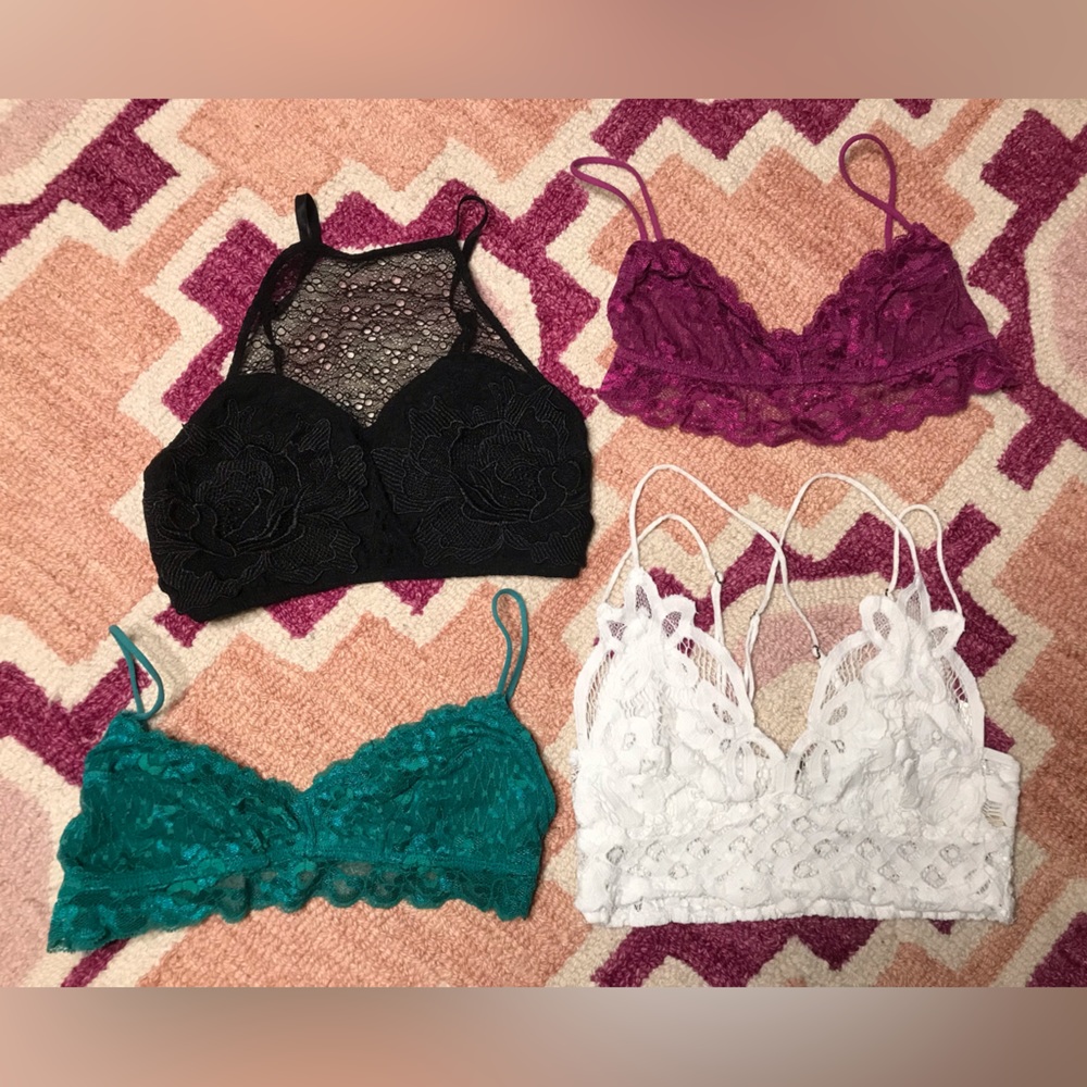 Free People Bralette Bundle of 4 (3 small, 1 medium) pink white black and teal